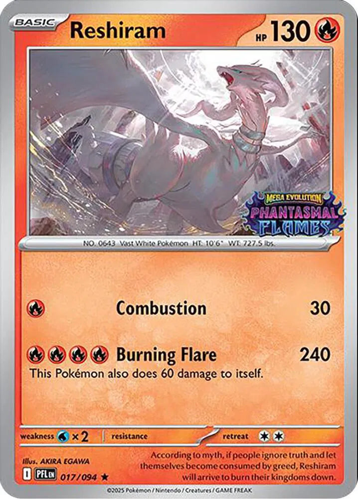 Reshiram - 017/094 - Phantasmal Flames Stamped - Miscellaneous