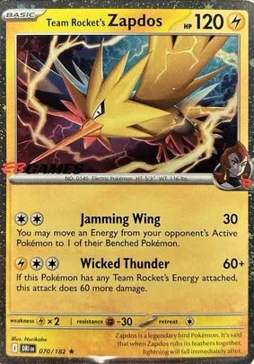 Team Rocket's Zapdos - 070/182 - EB Games Exclusive - Miscellaneous Cards & Products