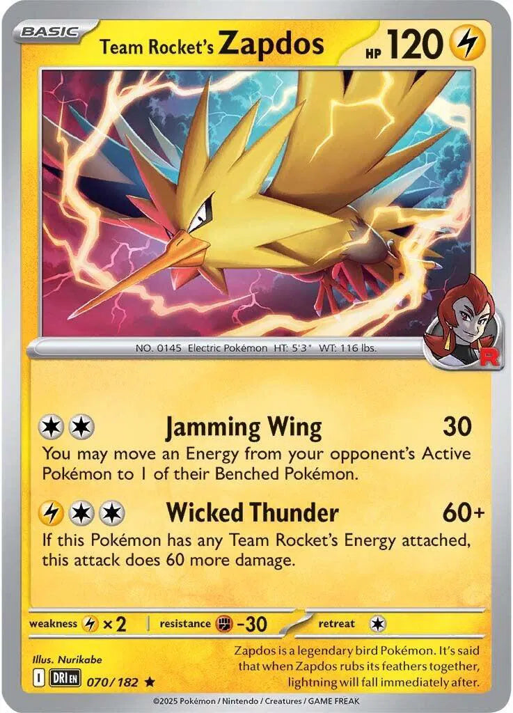Team Rocket's Zapdos - 070/182 - Cosmos Holo - Miscellaneous Cards & Products