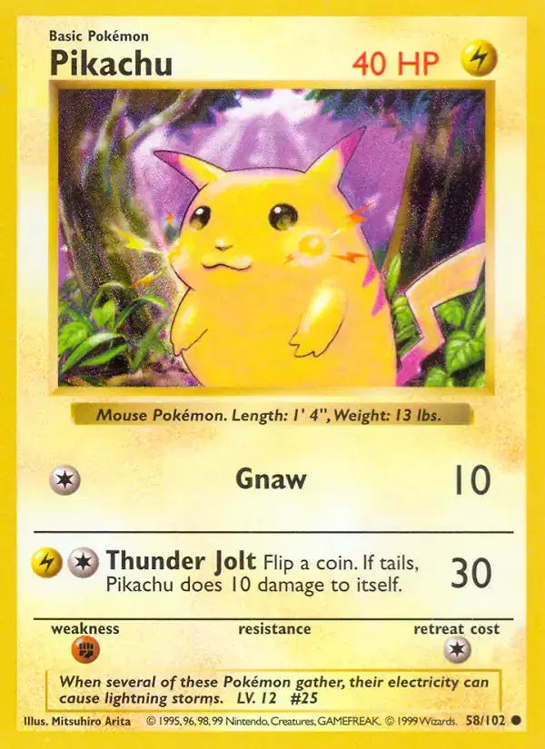 Pikachu - 58/102 - Shadowless - Base Set