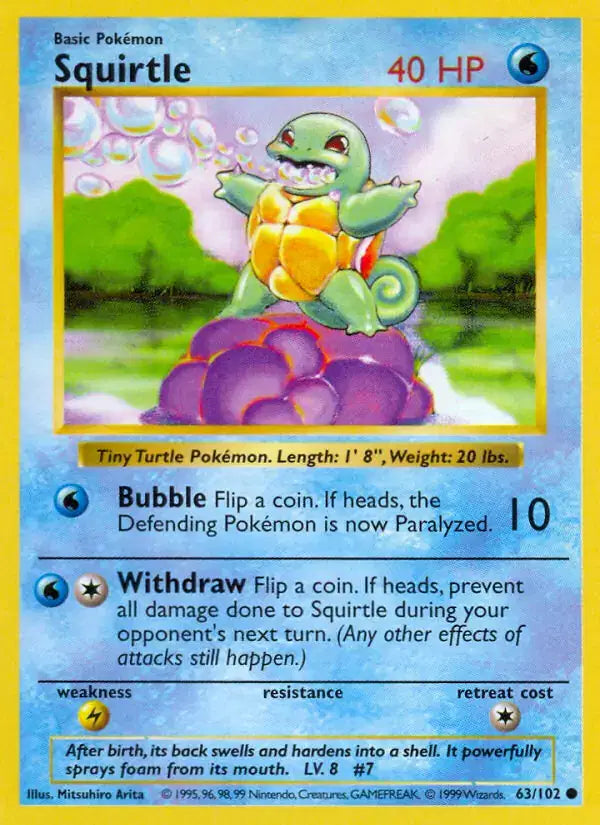 Squirtle- 63/102 - Shadowless - Base Set