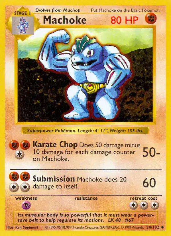 Machoke - 34/102 - Shadowless - Base Set