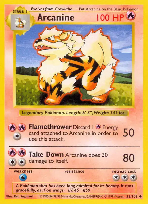 Arcanine - 23/102 - Shadowless - Base Set