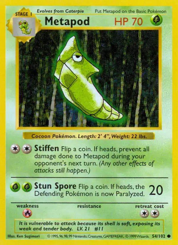 Metapod - 54/102 - Shadowless - Base Set