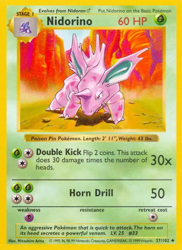 Nidorino - 37/102 - Shadowless - Base Set