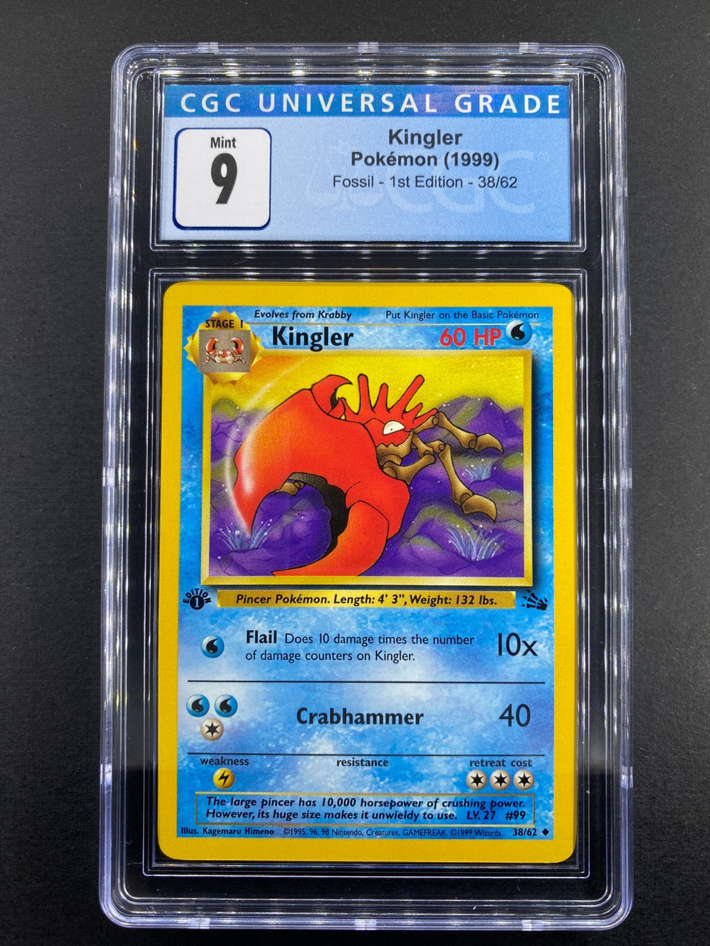 Kingler - 38/62 - Fossil - 1st Edition - CGC 9