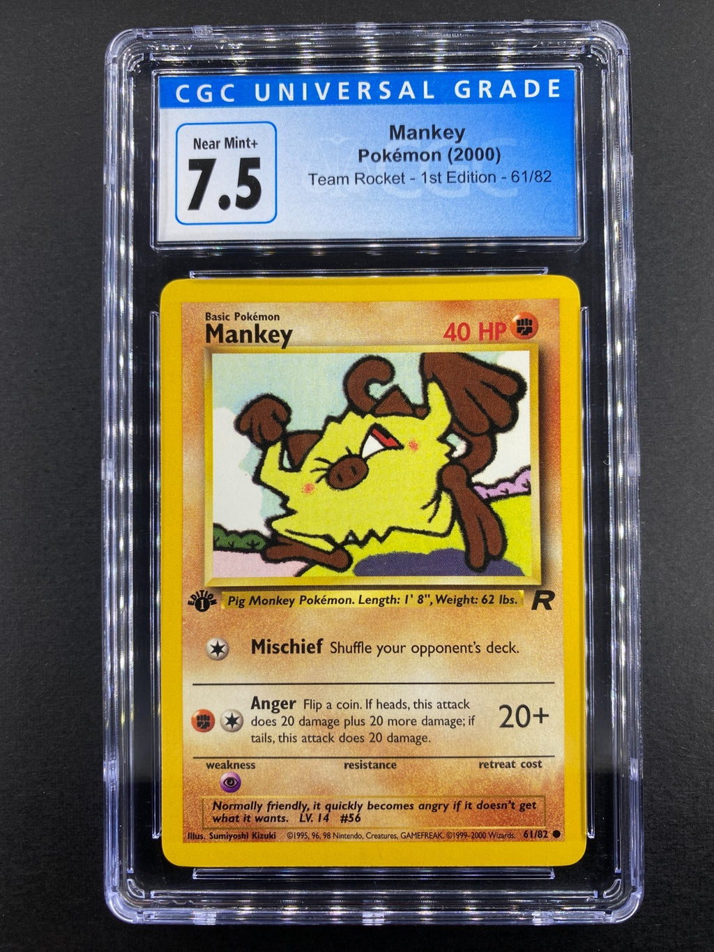 Mankey - 61/82 - Team Rocket - 1st Edition - CGC 7.5