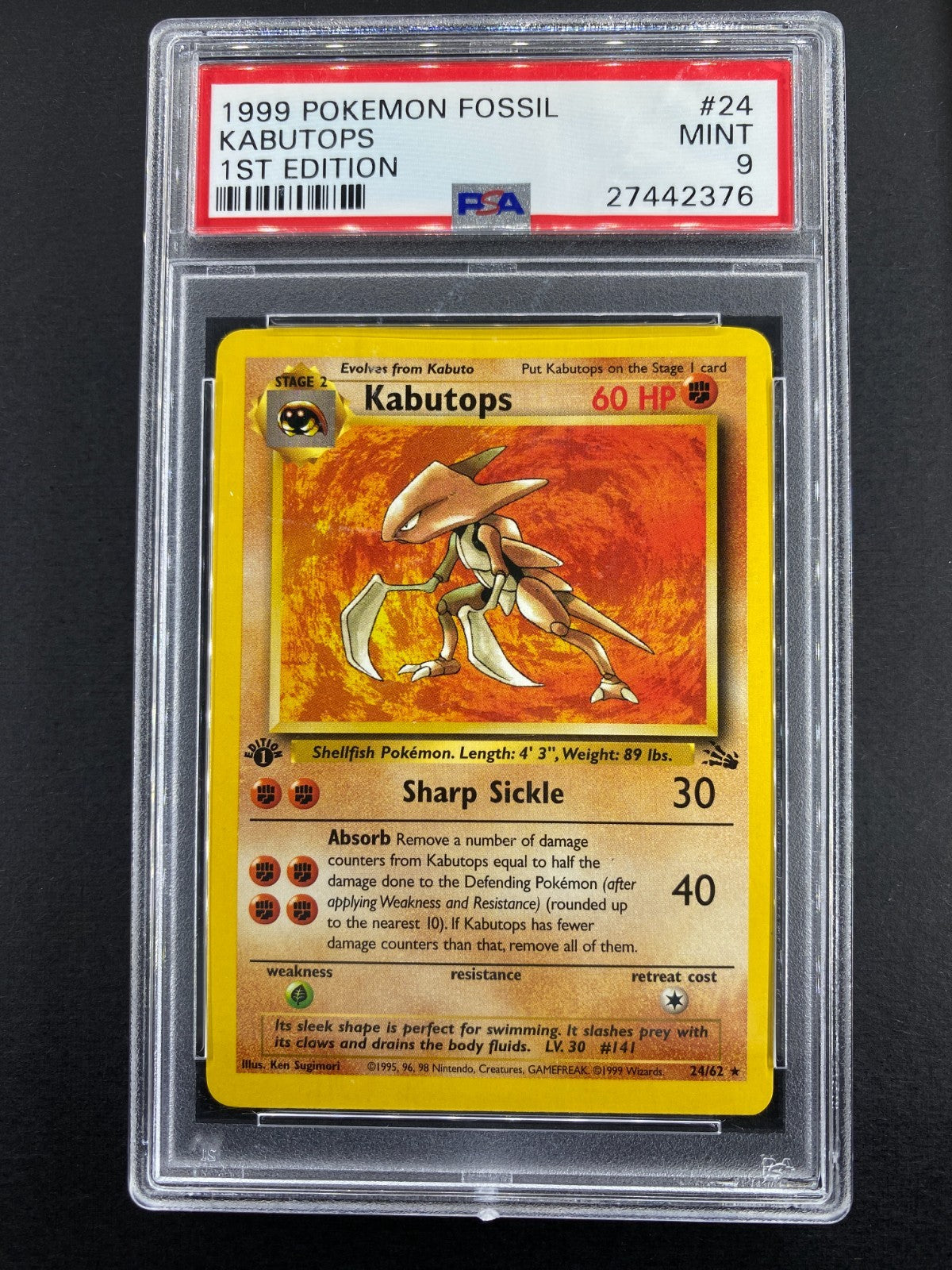 Kabutops - 24/62 - Fossil - 1st Edition - PSA 9