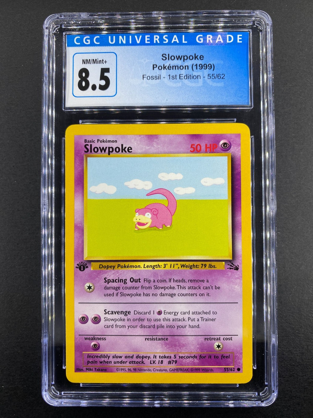 Slowpoke - 55/62 - Fossil - 1st Edition - CGC 8.5