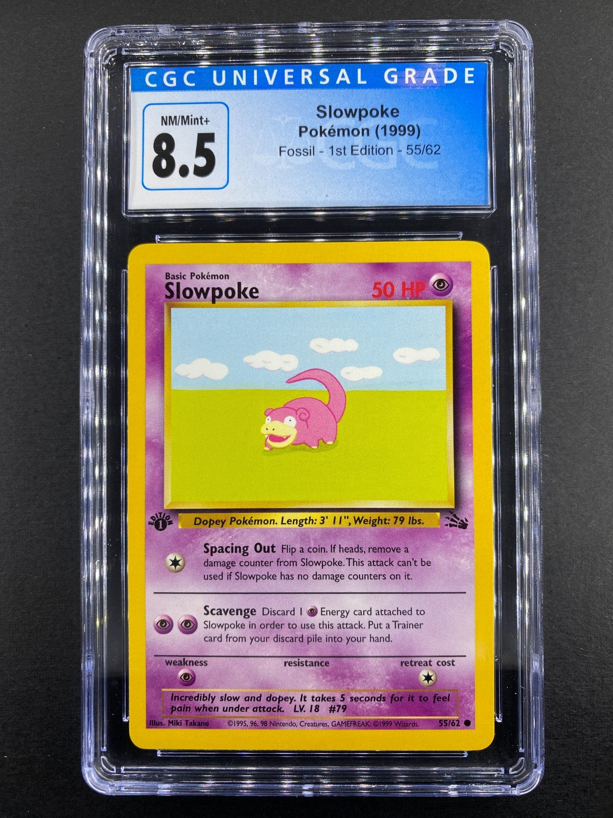 Slowpoke - 55/62 - Fossil - 1st Edition - CGC 8.5