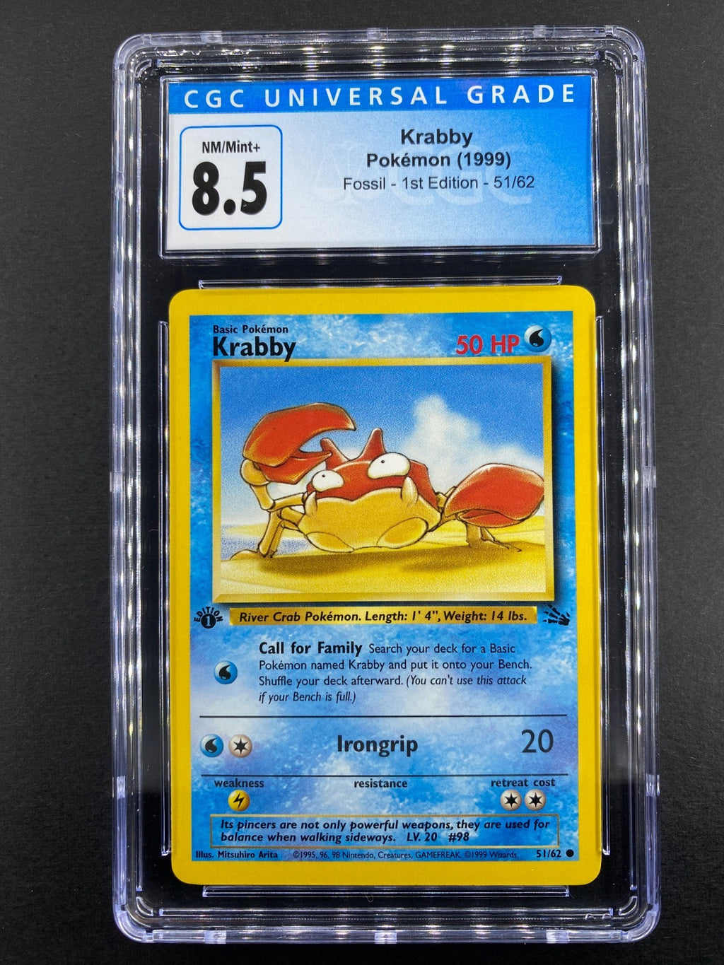 Krabby - 51/62 - Fossil - 1st Edition - CGC 8.5