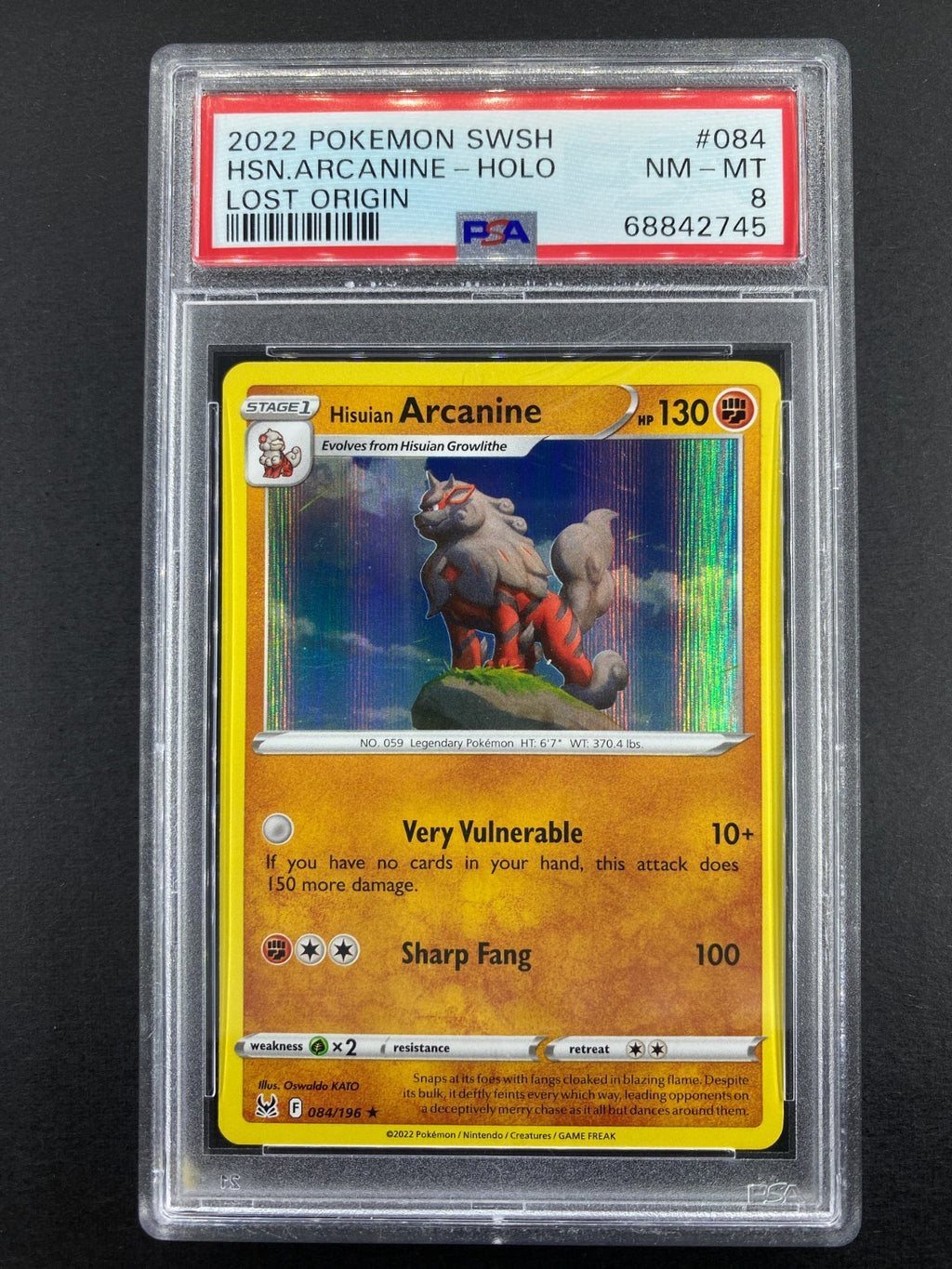 Hisuian Arcanine - 084/196 - Lost Origin - Holo Foil - PSA 8