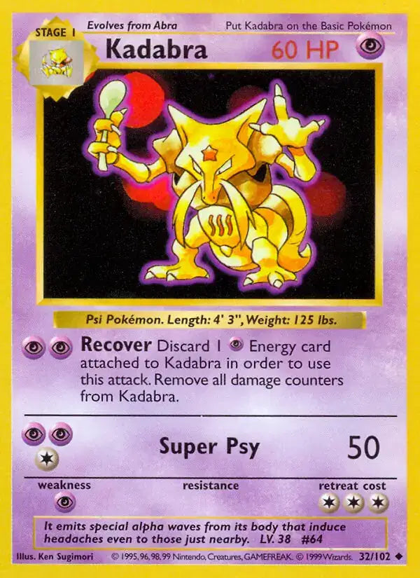 Kadabra - 32/102 - Shadowless - Base Set