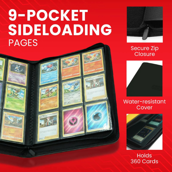 Zipper Binder 9 Pocket - 360 cards - Black
