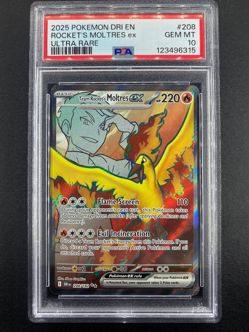 Team Rocket's Moltres ex - 208/182 - Destined Rivals - PSA 10