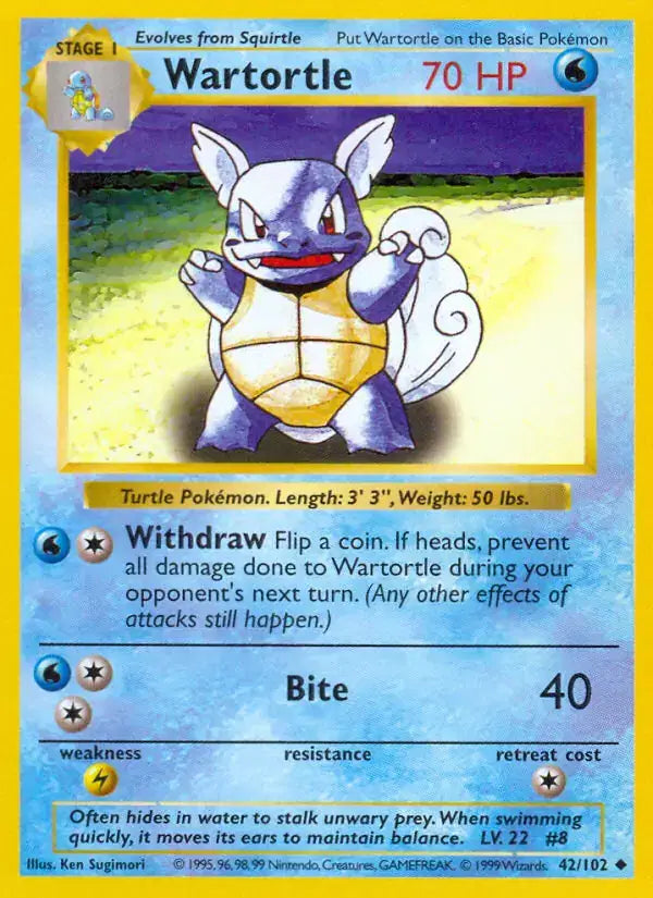 Wartortle - 42/102 - Shadowless - Base Set