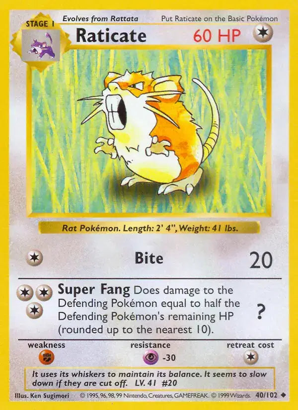 Raticate - 40/102 - Shadowless - Base Set