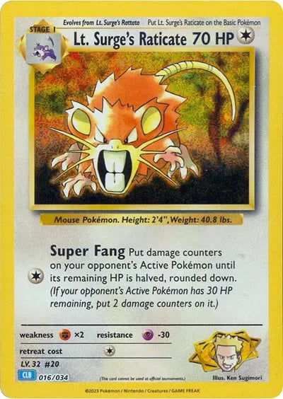 Lt. Surge's Raticate - 016/034 - CLB - Trading Card Game Classic
