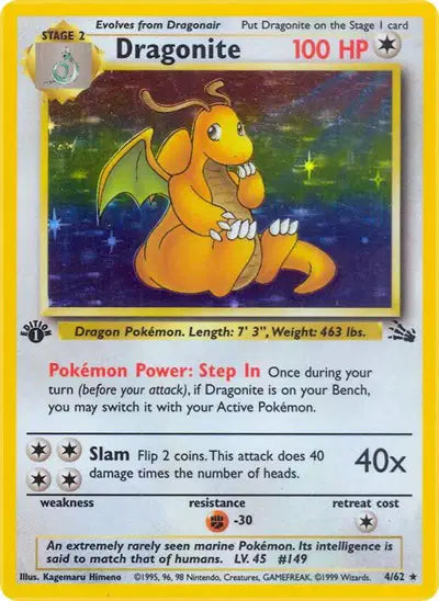 Dragonite - 4/62 - 1st Edition - Fossil