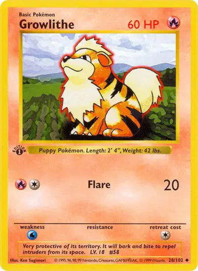 Growlithe - 28/102 - 1st Edittion - Base Set