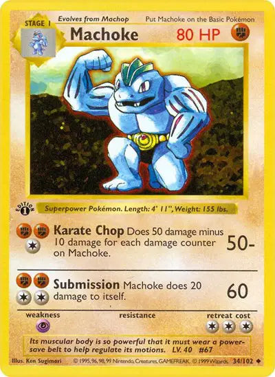 Machoke - 34/102 - 1st Edittion - Base Set