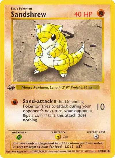 Sandshrew - 62/102 - 1st Edittion - Base Set