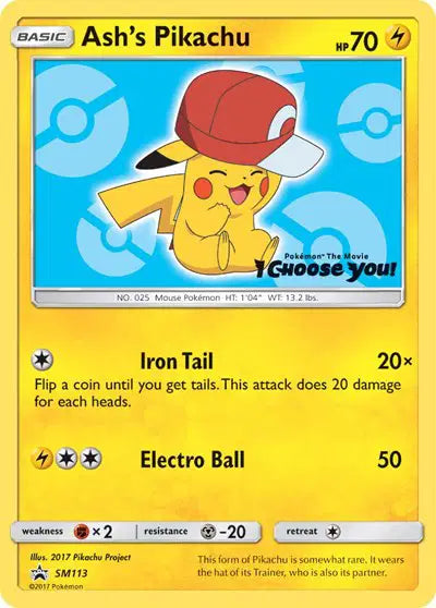 Ash's Pikachu - SM113 - Sun & Moon Promo