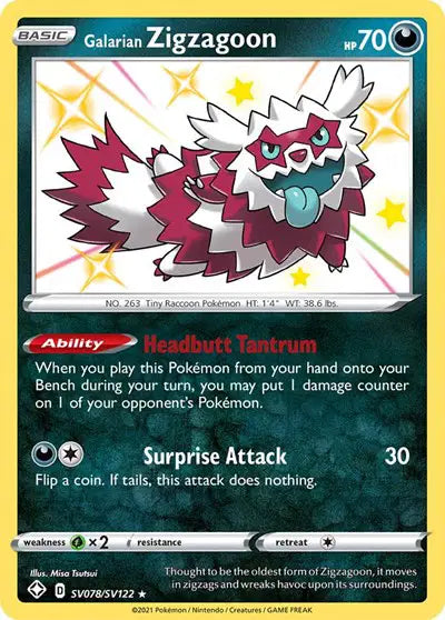 Galarian Zigzagoon - SV078/SV122 - Shining Fates - Shiny Vault