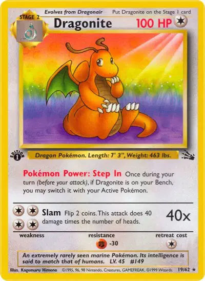 Dragonite - 19/62 - 1st Edition - Fossil