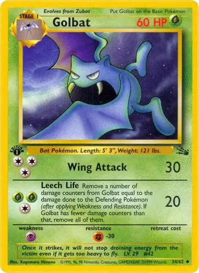 Golbat - 34/62 - 1st Edition - Fossil