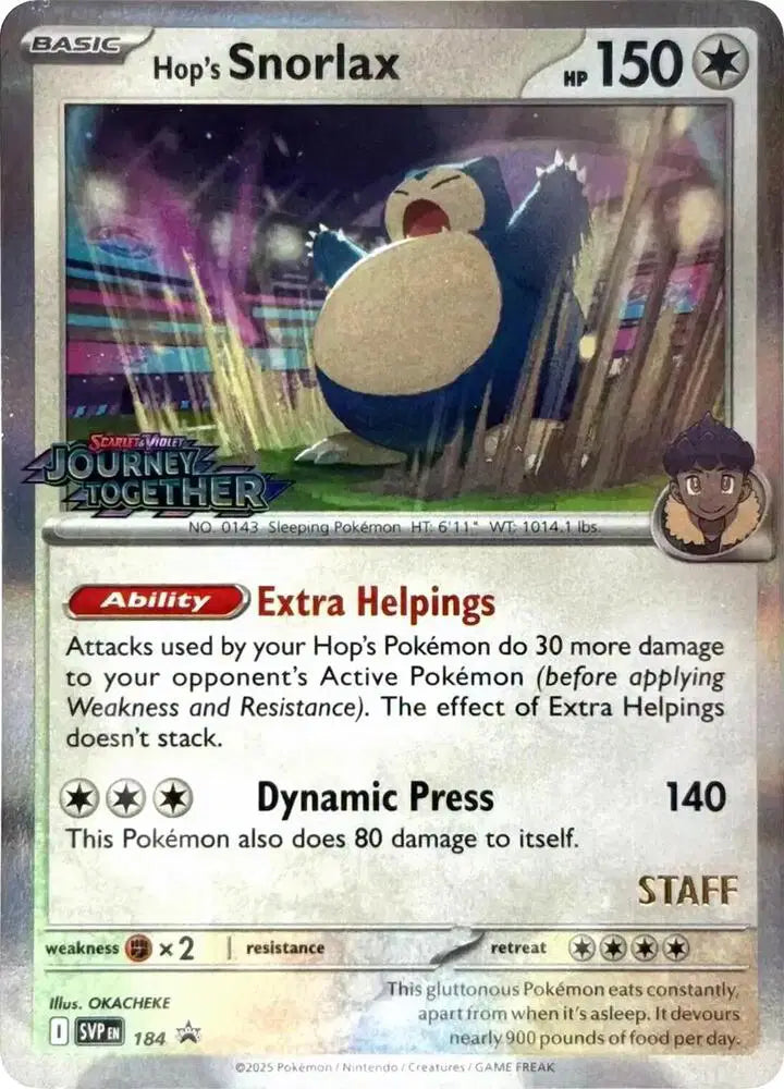 Hop's Snorlax - 184 - Staff - Scarlet & Violet Promo
