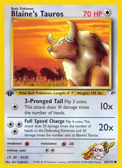 Blaine's Tauros - 64/132 - 1st Edition - Gym Heroes