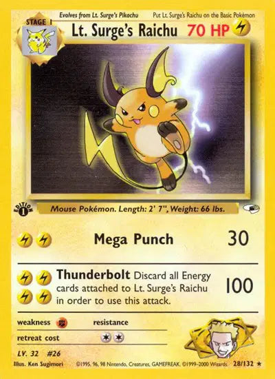 Lt. Surge's Raichu - 28/132 - 1st Edition - Gym Heroes