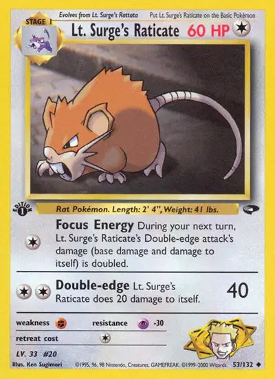 Lt. Surge's Raticate - 53/132 - 1st Edition - Gym Challenge