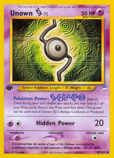 Unown S - 87/105 - 1st Edition - Neo Destiny
