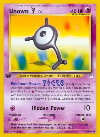 Unown Y - 40/64 - 1st Edition - Neo Revelation