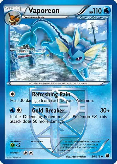 Vaporeon - 20/116 - Reverse Holo - Plasma Freeze